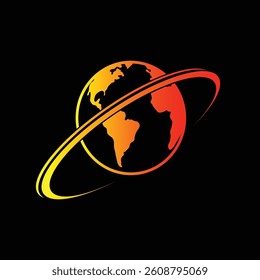 Orange and yellow globe with encircling dynamic pathway