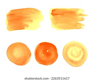 Orange yellow gold  watercolor circles and brush stroke for design. 
