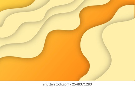 orange yellow gradient papercut wave curves depth funny style abstract background