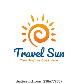 Orange, yellow gradient sun logo icon abstract hand drawn illustration for your travel company business