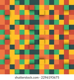 Patrón cuadrado 3D verde anaranjado. Mosaico Abstracto De Cuadrados Coloridos Con Efecto Sombroso