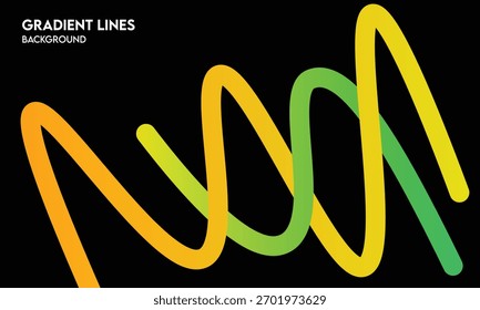 Líneas de degradado verde amarillo anaranjado: curvas de flujo Abstractas sobre fondo negro