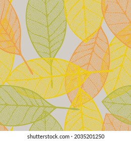 hojas de apertura naranja, amarilla y verde sobre fondo claro, patrón vectorial sin soldadura