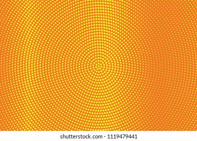 Orange and yellow halftone background. Digital gradient. Abstract backdrop with circles, point, dots. Dotted pattern. Futuristic panel Vector illustration