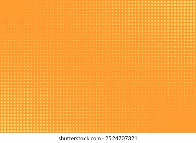 Fondo de puntos de semitono naranja y amarillo. Abstractas telón de fondo texturizado. Borde de pedacitos redondos.