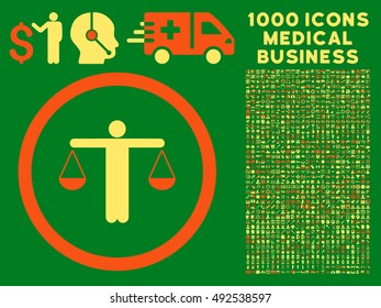 Orange And Yellow Lawyer vector bicolor rounded icon. Image style is a flat icon symbol inside a circle, green background. Bonus clip art contains 1000 healthcare business pictographs.