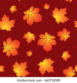 Orange and yellow leaves background, autumn seamless pattern, vector illustration