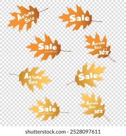Orange and yellow leaves pack for sale  with transparent background. Good  for ad posts, web posts, sale ads, banners, stickers