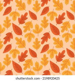 orange und gelbe Blätter. Drucken mit Herbstmotiven. Natürlicher Hintergrund mit Eichenblättern.