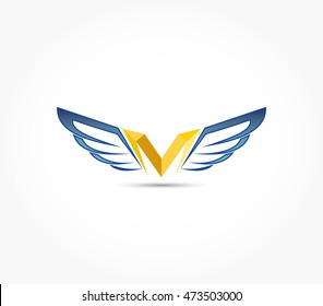 orange yellow letter m with blue wings logo vector