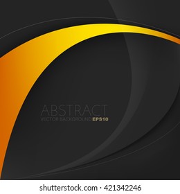 Orange and yellow line background vector with black overlap paper layer on black space for text and message design