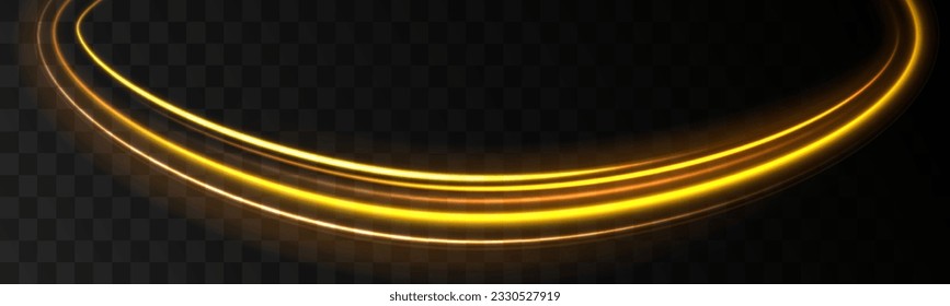 Orange and yellow luminosity. Abstract shiny color gold wave light effect. Golden glowing shiny spiral speed. Neon light effect magic light. Abstract neon motion glowing wavy lines. Shiny trail vector