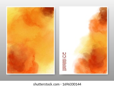 Orange and yellow mixed watercolor background set. Template used as being an element in the decorative design of banner, cover, card, and brochure.