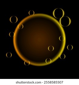 Orange and yellow neon gradient effect. A circular glowing design transitioning between warm orange and bright yellow, surrounded by translucent orbs, ideal for vibrant and energetic visuals.