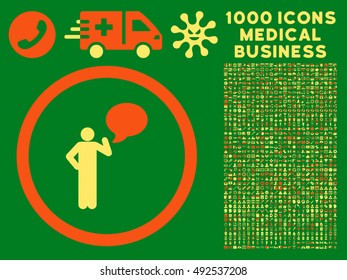 Orange And Yellow Person Idea vector bicolor rounded icon. Image style is a flat icon symbol inside a circle, green background. Bonus clipart contains 1000 medicine business elements.