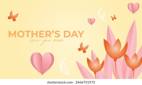 Orange yellow and pink elegant mothers day background with love balloons vector illlustration. Happy mothers day event poster for greeting design template and mother's day celebration