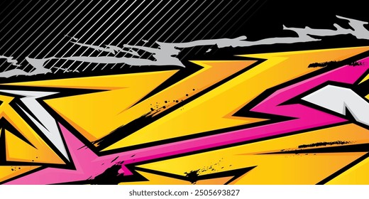 Orange yellow pink stripe car decals design. Colorful abstract bold lines pattern for racing car, rally, adventure and livery