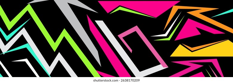 Orange yellow pink stripe car decals design. Colorful abstract bold lines pattern for racing car, rally, adventure and livery
