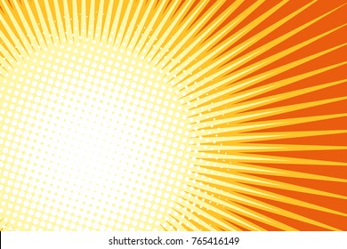 Orange yellow pop art sun background. retro vector illustration