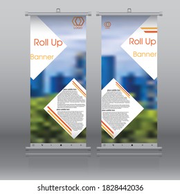 an orange and yellow professional simple roll up banner design with more picture parts