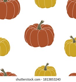 Orange and yellow pumpkins on a white background. Vector seamless pattern. Halloween.