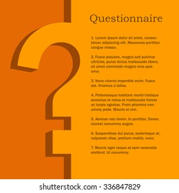 Orange And Yellow Questionnaire Flat Design Vector Template With Copy Space.