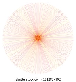 Orange, yellow radial, radiating lines. Rays, beams. Starburst, sunburst element. Sparkle, gleam, twinkle effect. Circular, concentric design