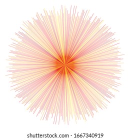 Orange, yellow radial, radiating lines, rays, beams. Starburst, sunburst element. Sparkle, gleam, twinkle effect. Circular, concentric geometric design