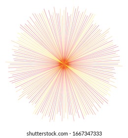 Orange, yellow radial, radiating lines, rays, beams. Starburst, sunburst element. Sparkle, gleam, twinkle effect. Circular, concentric geometric design