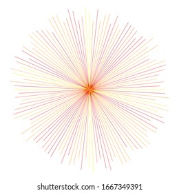Orange, yellow radial, radiating lines, rays, beams. Starburst, sunburst element. Sparkle, gleam, twinkle effect. Circular, concentric geometric design
