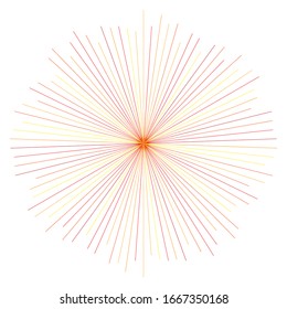 Orange, yellow radial, radiating lines, rays, beams. Starburst, sunburst element. Sparkle, gleam, twinkle effect. Circular, concentric geometric design