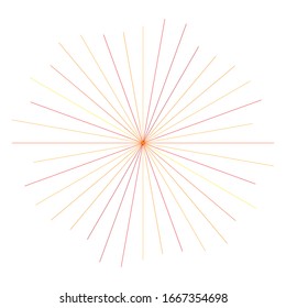 Orange, yellow radial, radiating lines, rays, beams. Starburst, sunburst element. Sparkle, gleam, twinkle effect. Circular, concentric geometric design