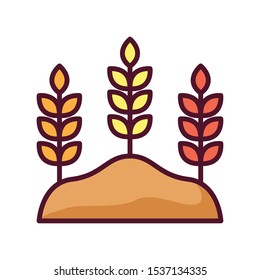 orange yellow red color leaf on the land icon in flat style isolated. Vector Symbol illustration.