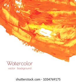 Orange, yellow, red, gold marble hand painted background texture. Abstract oil backdrop on canvas with dry brush splash, strokes, stains, spots, blots. Acrylic grunge vector card design. Fluid art.