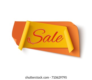 Orange with yellow, sale banner, isolated on white background. Template for poster or brochure. Vector illustration.