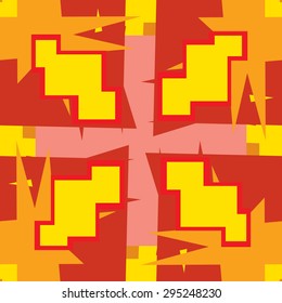Orange and yellow seamless pattern of 8-Bit shapes with plus symbol