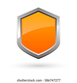 orange yellow shield with shadow on white background. Vector illustration.
