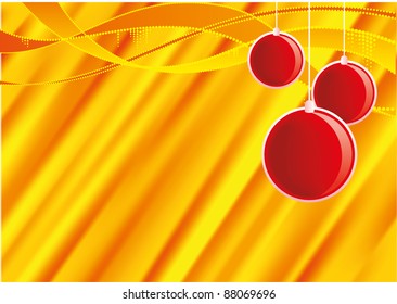 Orange Yellow shine Winter background with red christmas balls