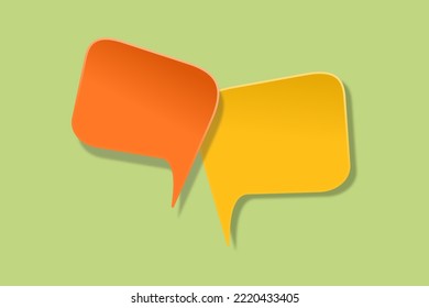 Orange And Yellow Speech Bubble Paper Cut On Green Background. Conceptual Image About Communication And Social Media, Customer Feedback