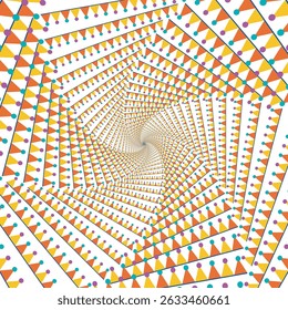 Orange yellow spiral. Abstract optical illusion. Trippy vector curve. Color depth shape.