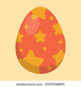 Orange and yellow stars pattern Easter egg with a glossy effect on a pastel yellow background. Perfect for festive decor, cards, and digital design