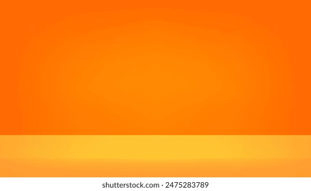 Orange and yellow Studio background. Orange and yellow Background Empty Room Studio with table. Space for selling products on the website. Abstract green showroom. Vector illustration.