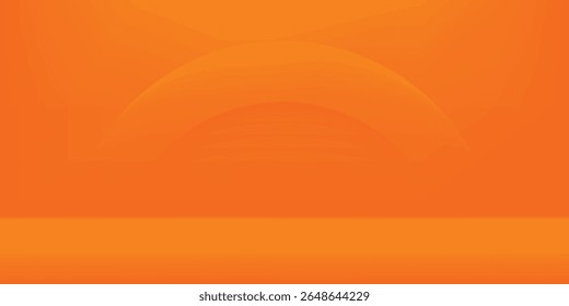 Orange and yellow Studio background. Orange and yellow Background Empty Room Studio with table. Space for selling products on the website. Abstract green showroom. 