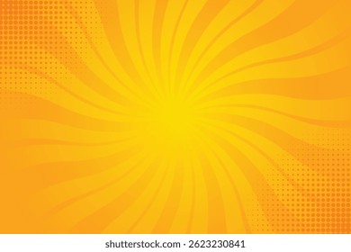 Orange yellow sunburst background with dot halftone