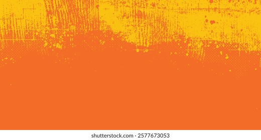 Orange and Yellow Texture Grungy Background with Distressed Weathered Effect. Retro grungy overly brush stroke backdrop. Colorful worn abstract surface texture, perfect for flyers, cards, posters, web