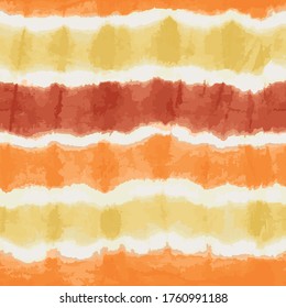 Orange yellow tie dye stripes seamless vector pattern. Textured japanese shibori background. Modern batik watercolor backdrop for fabric, wallpaper, scrapbooking projects, swimmwear. Surface pattern