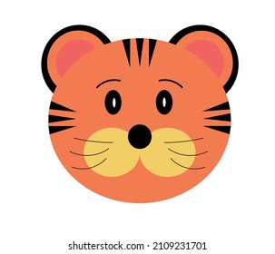 Orange yellow tiger head, cartoon character isolated on white background. Chinese New Year of the tiger, vector image