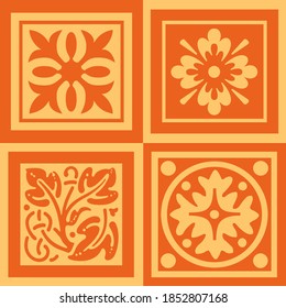 Orange, yellow tile pattern. Floral and ornate.