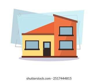 Orange and yellow townhouse illustration. Home, design, architecture. Building concept. Vector illustration can be used for topics like real estate, advertisement, house