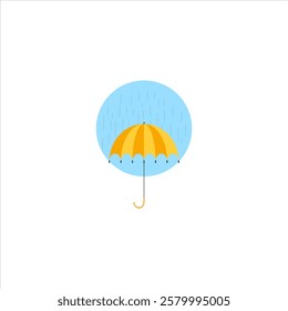 orange and yellow umbrellas with a light blue circle background